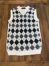 Argyle Sweater Vest Mens 42 Grey White V Neck Preppy Golf office