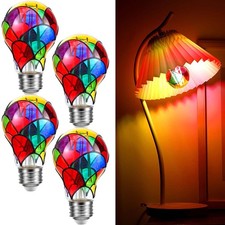 Buntglas Glühbirne LED Deko Licht bemalte Glas hängende Nachtlampe Retro Look
