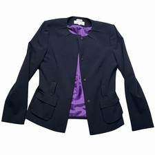 Calvin Klein Stretch Women's Black Blazer Jacket Purple Lined Career Size 6