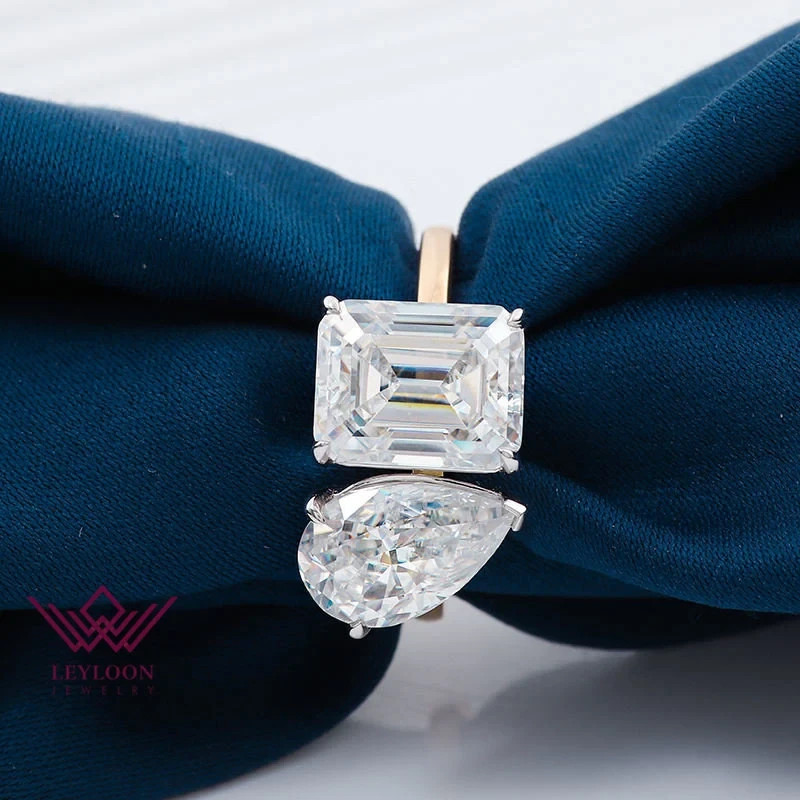 6 CTW Pear & Emerald Cut D Color Moissanite Ring in 10K Gold