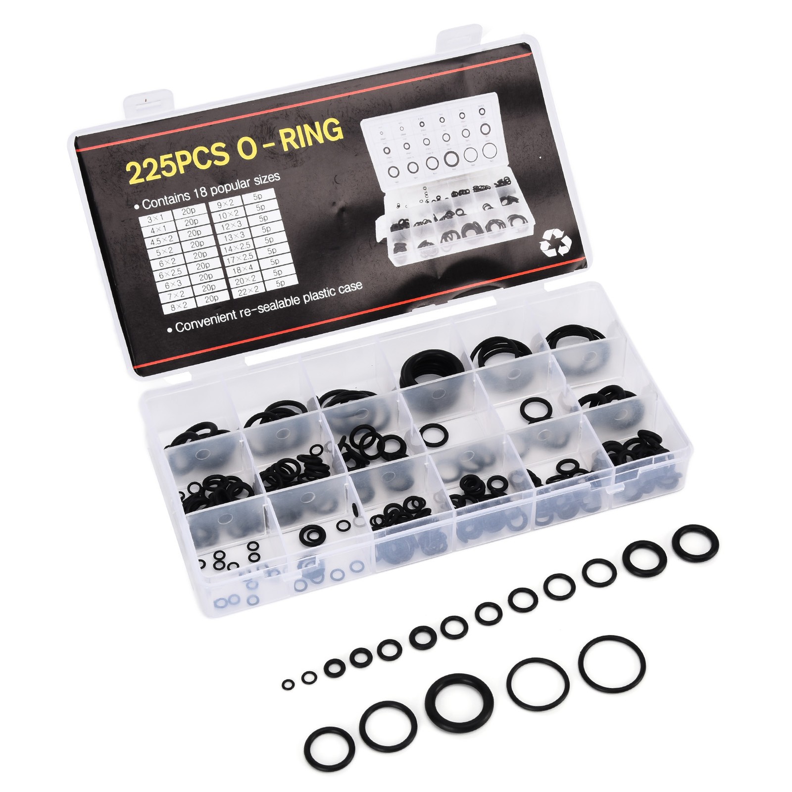 225PCS Rubber Assortment Kit O Shape Sealing Gasket Washer With Case For Po BAJ