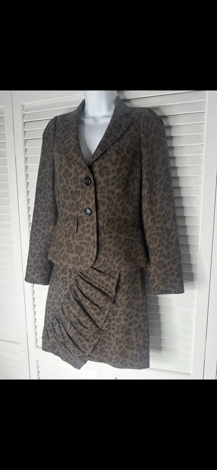 Blazer Chaqueta y Volantes Rebecca Taylor Lana Estampado Leopardo Falda Lápiz Traje 4 Foto 3 de 4