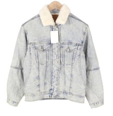 American Eagle Outfitters Damen Jacke S Blau Verwascht Sherpa Denim Trucker
