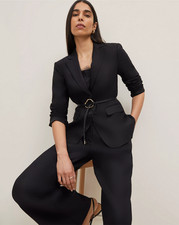 NEW ANN TAYLOR 189 BLACK LINEN BLEND FITTED NOTCHED TWO BUTTON BLAZER SZ 10