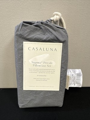 Washed Supima Percale Solid Pillowcase Set Dark Gray - Casaluna Standard