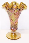 Rare! Fenton Glass Iridescent Carnival Amber Ruffled  7.5" Daffodil Vase MINT