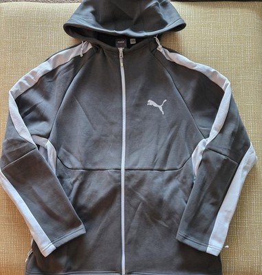 Puma Evostripe Full Zip Hoodie Men's XL Grey White Stretch Drifit Pockets