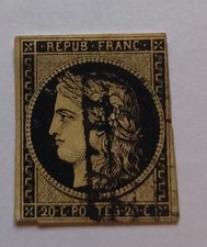  timbres Rare Cérès Non Dentelé  Noir Sur Jaune Oblitéré 