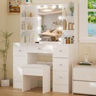 Dressing Table w/ LED Mirror Modern Makeup Desk Vanity Table Set+Stool+5 Drawers