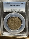 1942-D Silver Uncirculated Walking Liberty Half Dollar PCGS MS63 Gun Toned