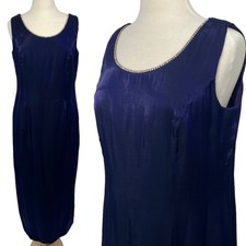 Vintage 90s Semi Formal Maxi Dress Shiny Metallic Purple Crystal Neckline 16