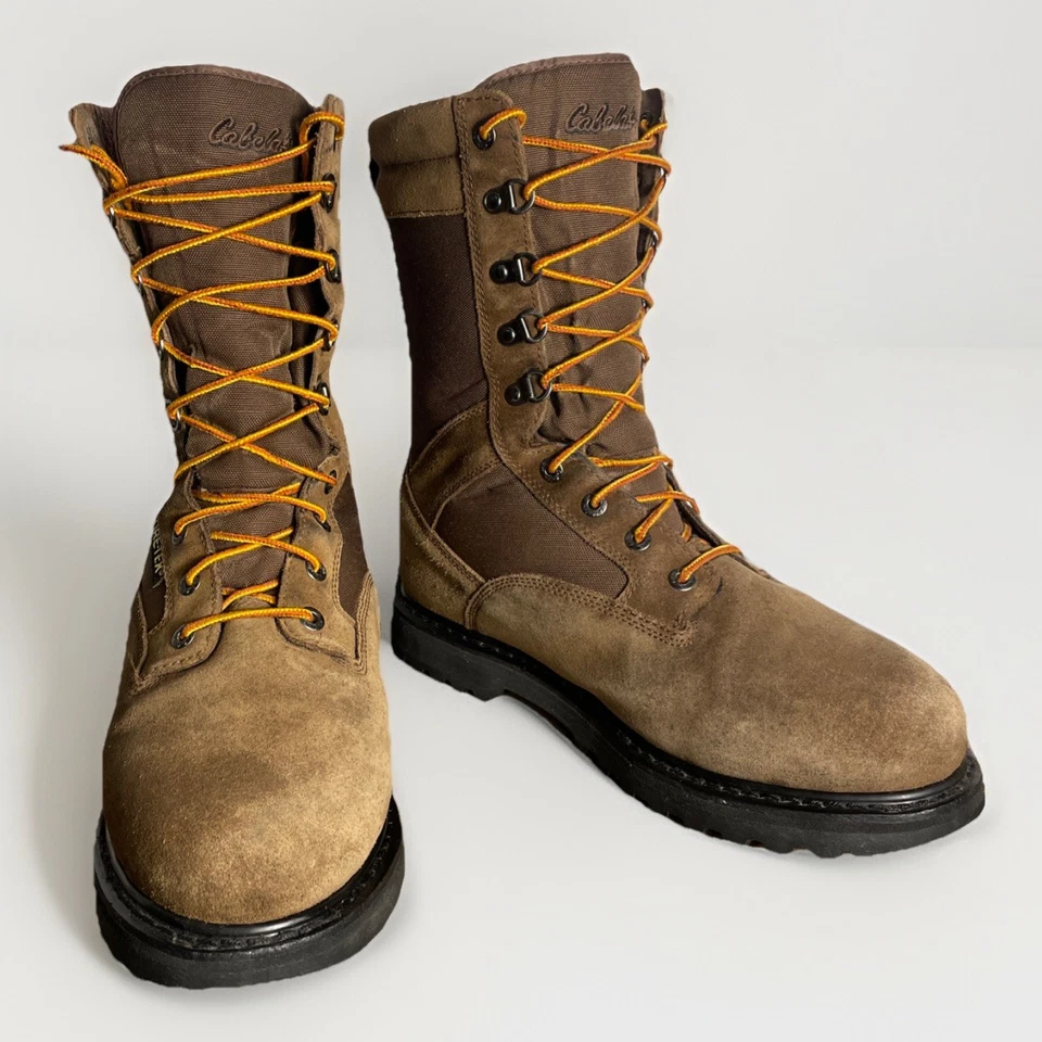 Cabela’s Hunting Boots Mens 11 Brown Leather Insulated Gore-Tex Work Nubuck Tall - Image 2 of 4