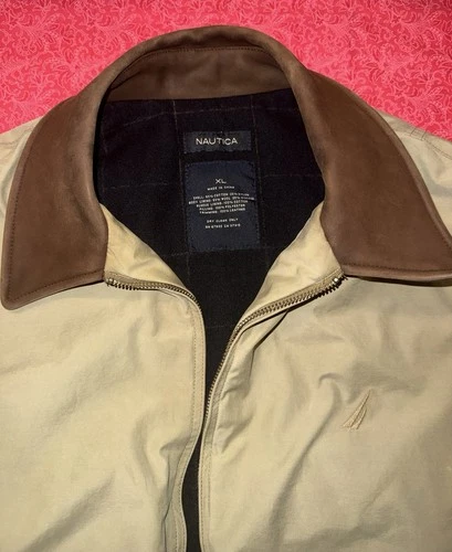 Nautica Men's Bomber Jacket XL Beige/Brown Full Zip Spread Collar Lined Pockets image 2