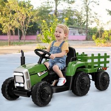 12V Kids Ride-on Tractor Tractor with Trailer 3 Speeds  Remote Control Green