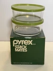 New Listing2 Vintage Pyrex Stack Mates Clear Glass Individual Casserole 14 Oz. Green Lid