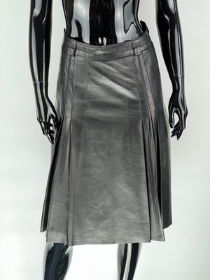 Jitrois Vintage Pleated Leather Midi Skirt Size S