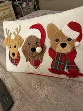 Centresky Crafts Co Christmas Dogs Throw Pillow 12" x 18” Red Plaid White & Red