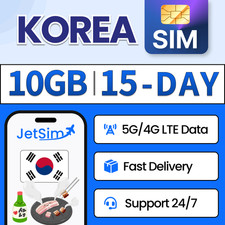 Korea SIM Card - 10GB High-Speed, 15 Day JetSim/Travel SIM Card