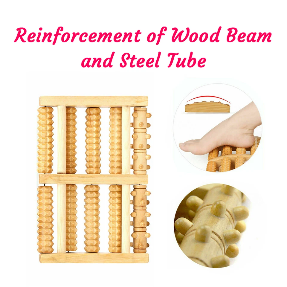 LARGE Wooden Foot Pain Massager 5 Roller Care Reflexology Relax Stress Relief AU - image 3 of 4