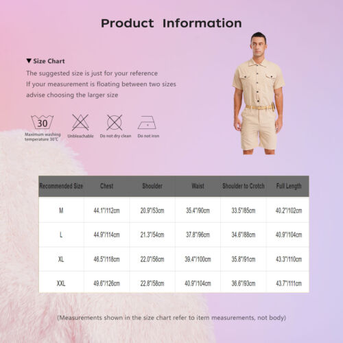 Mens Jumpsuit Workwear Bodysuit Bottom Rompers One Piece Cargo Casual Wear Navy - Picture 2 of 26