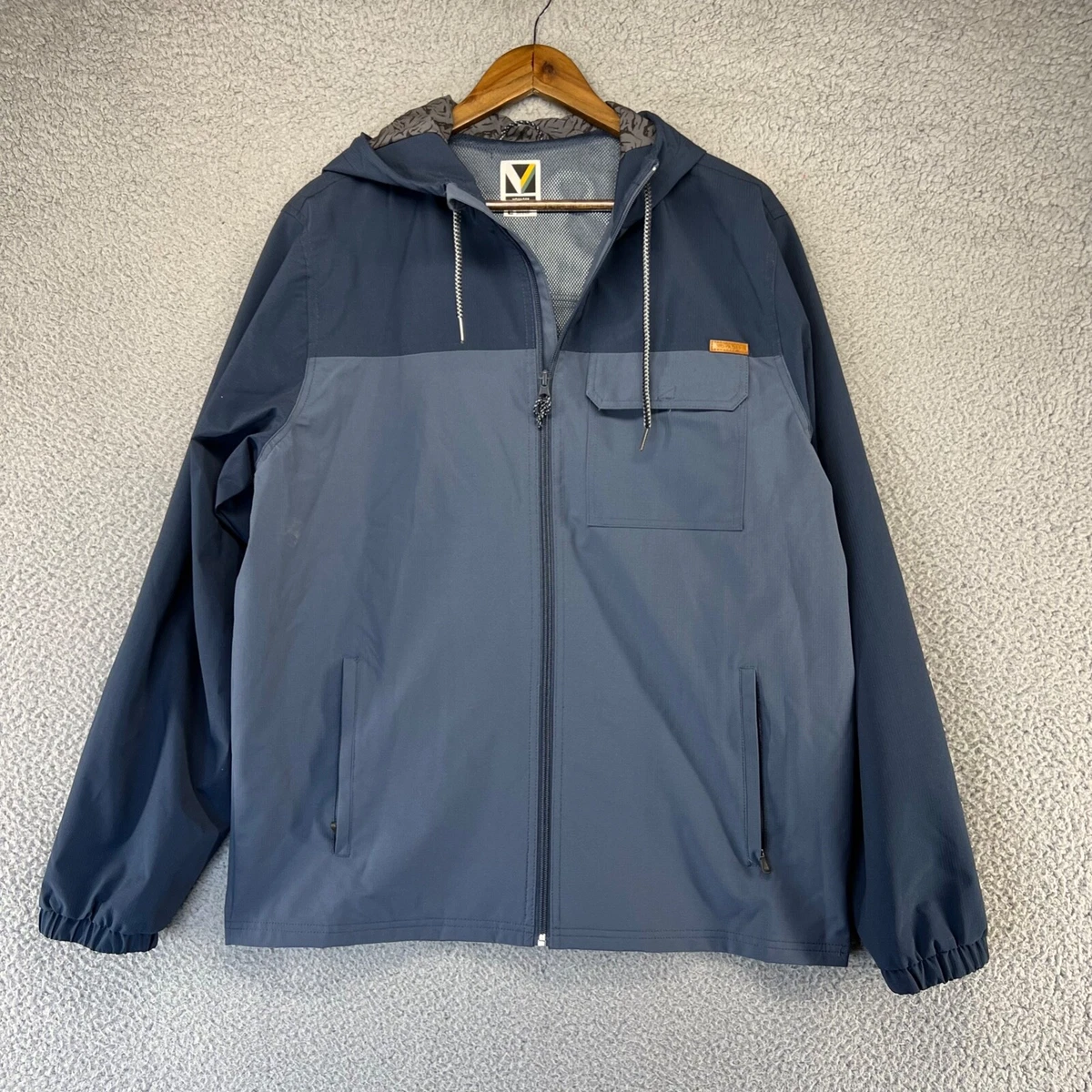 Voyager Jacket Adult Large Blue Full Zip Lightweight Hooded Pockets Rain Men s