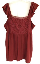 Torrid Fired Brick Rust Brown Textured Jersey Ruffle Babydoll Tank Top 2X  21A