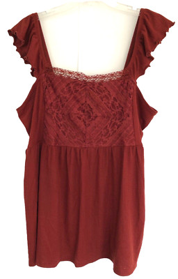 Torrid Fired Brick Rust Brown Textured Jersey Ruffle Babydoll Tank Top 2X  21A