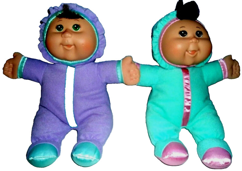 Cabbage Patch Kids Doll lot. 2 Kids-Year 2011-Soft Body Baby Dolls-Purple & Teal