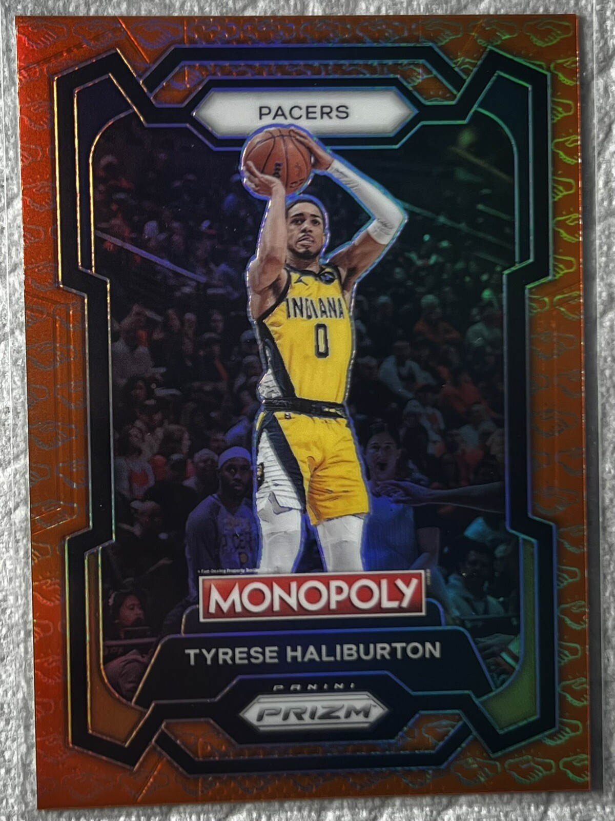 2023-24 PANINI PRIZM MONOPOLY ORANGE HANDSHAKE TYRESE HALIBURTON SSP #34 PACERS