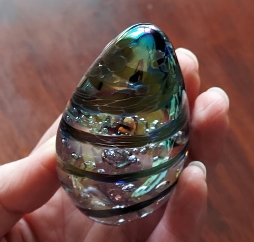GES Glass Eye Studio Egg Art Glass Paperweight Iridescent Rainbow Multi Glass 95 - 第 14/15 張圖片
