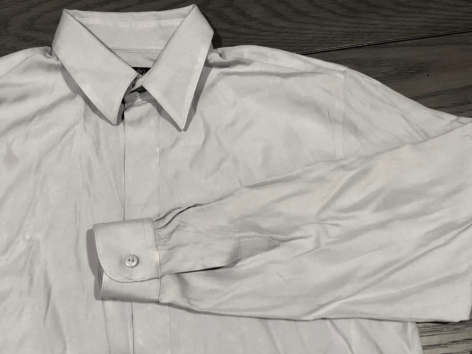 Y2K Michael James мальчиков скрытый пуговицах воротник платье рубашка Periwinkle 14-16 - Изображение 2 из 4