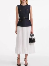 Womens Self-Portrait Round Neck Contrasting A-line Midi Dress