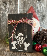 Christmas Tiered Tray JOY Snowman Mini Sign Farmhouse Shelf Decor Rustic Wood HP