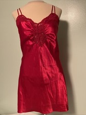 Vintage Victoria  s Secret Gold Label Shiny Red Satin Nightie Lingerie Size M