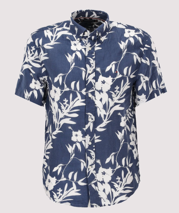 Tommy Hilfiger Linen Tropical Print Short Sleeve Shirt - Size XXL - RRP £100