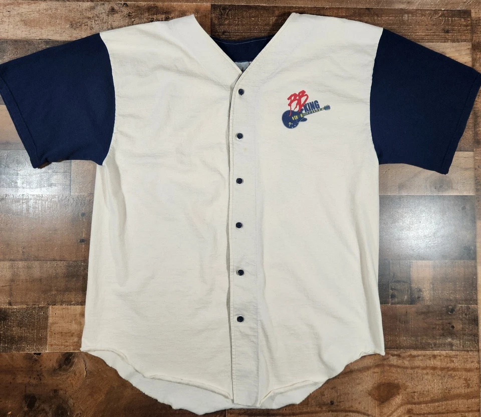 Vintage 90s BB King Baseball Jersey Tour Shirt Mens XL Beige Blue #99 Merch - Image 2 of 4