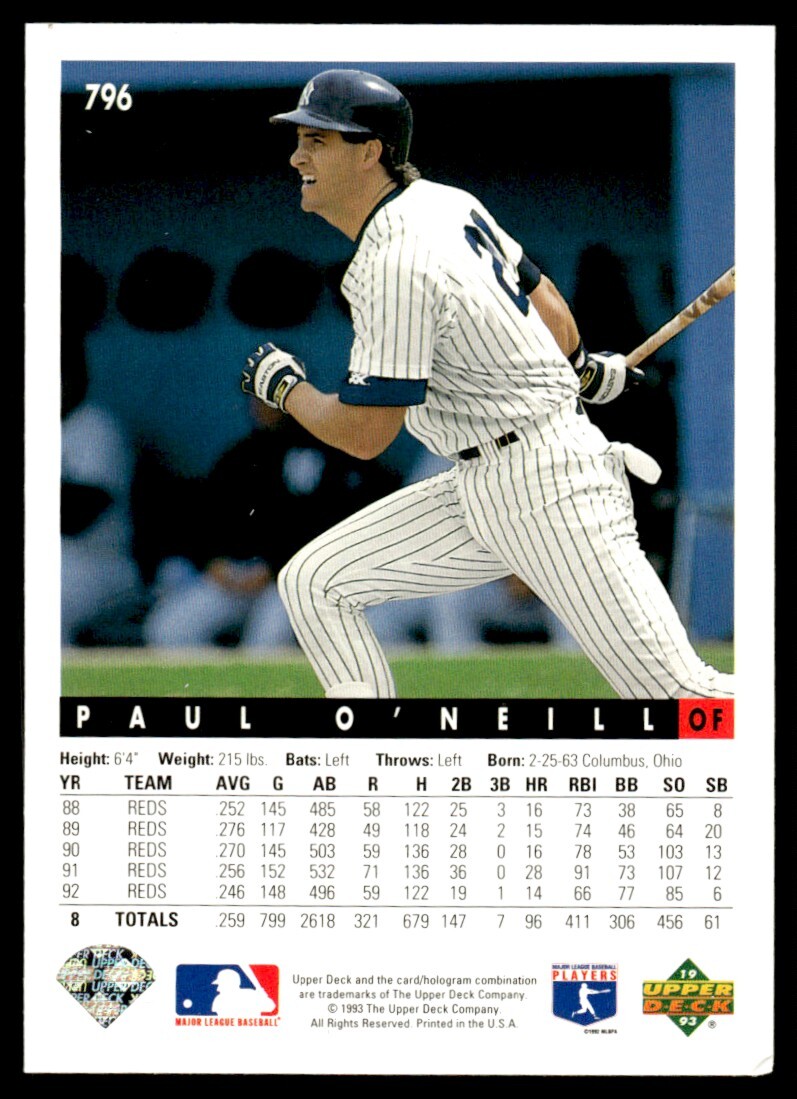 1993 Upper Deck #796 Paul O'Neill New York Yankees | eBay