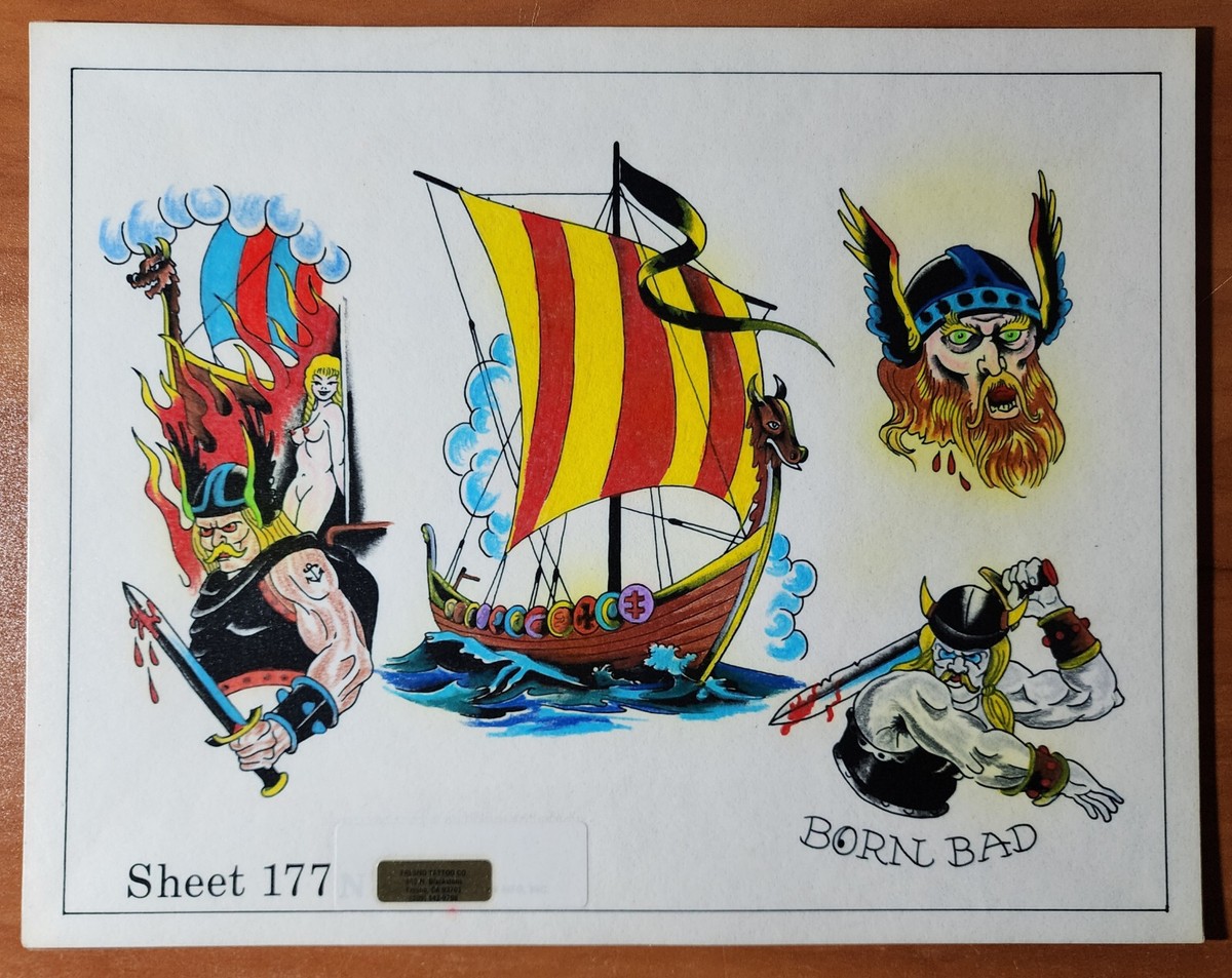 ORIGINAL Vintage 1970's Shop Used Don Nolan Tattoo Flash Sheet S&R