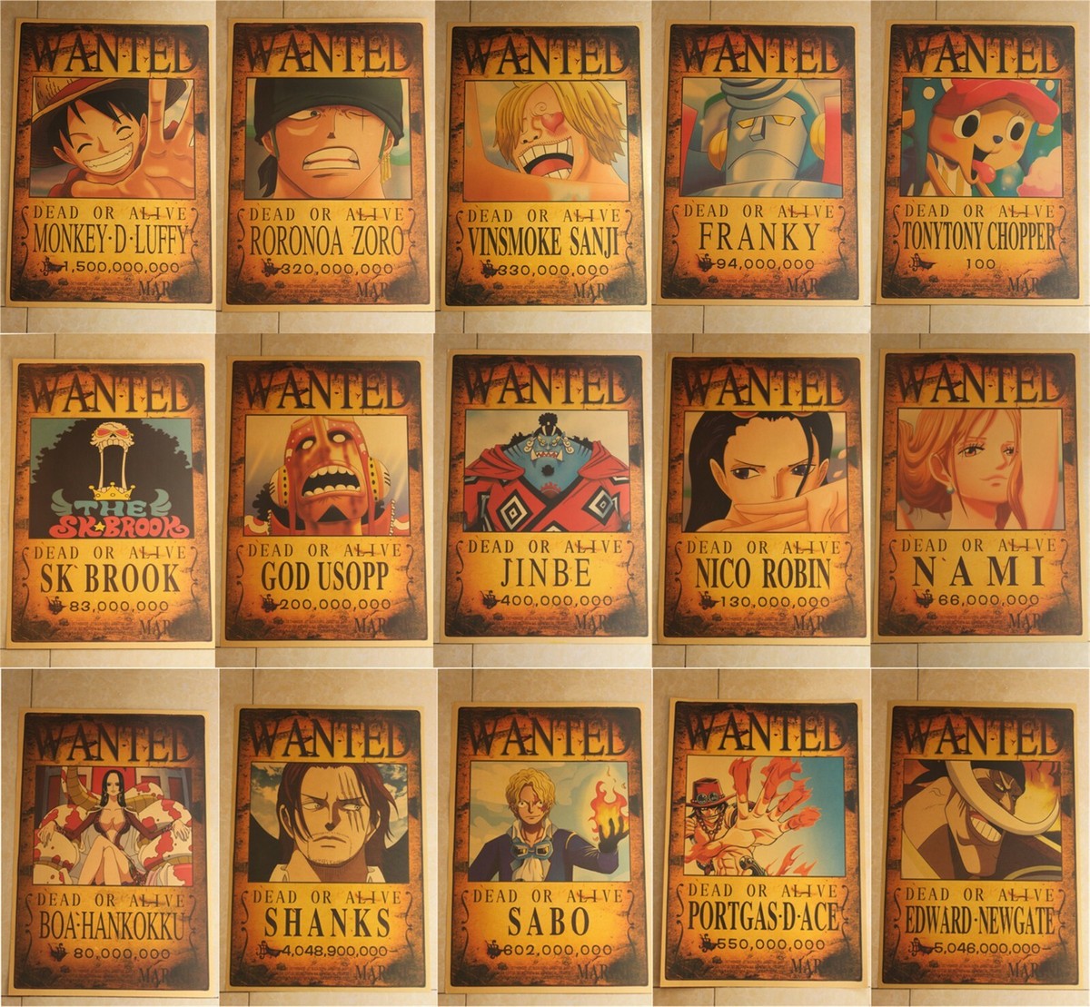 ONE PIECE WANTED ポスター キャラクター集合激レア　非売品 15 pcs One Piece Wanted Retro Posters Straw Hat Crew HIGH QUALITY