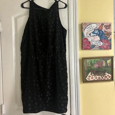 Gap Knee Length Dress Womens XL Black Polka Dots Blouson Sleeveless Round Neck
