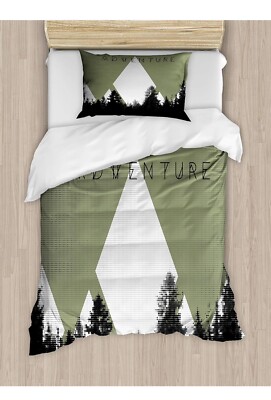 Ambesonne Adventure Duvet Cover Set, Forest Halftone Effect Twin Size -2 Pc Set