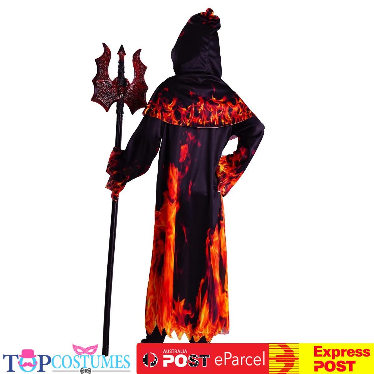 Boys Fire Skeleton Robe Horror Halloween Grim Ghost Horror Costume Mask
