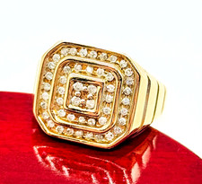 Mens 10k Solid Yellow Gold Round Diamond Square Ring, Size 10, 6 Grams