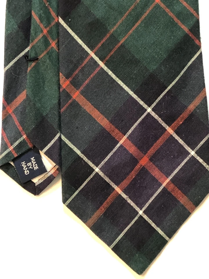 Corbata de Colección Ralph Lauren by Polo Para Hombre Verde Azul A Cuadros 100% Lino Informal Cuello Poni Foto 4 de 4