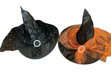 2 Halloween Witch Hats Adult Witch Wizard Cosplay Decoration Lace Veils Trim