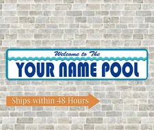 Custom Family Swimming Pool Decor Sign Surf Personalized Gift 4x18 104182002005