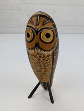 Hand Painted 7.75" OWL Shaker GOURD Peruvian Folk Art Figurine Bird Decor Nice