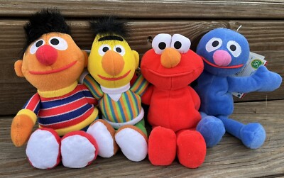 Sesame Street Beans Tyco 8'' Plush Elmo Grover Bert & Ernie Collectible Set NEW!
