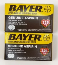 2 Bayer Genuine Aspirin 325mg Pain Relief Fever Reducer Fast Relief Tablet 100ct