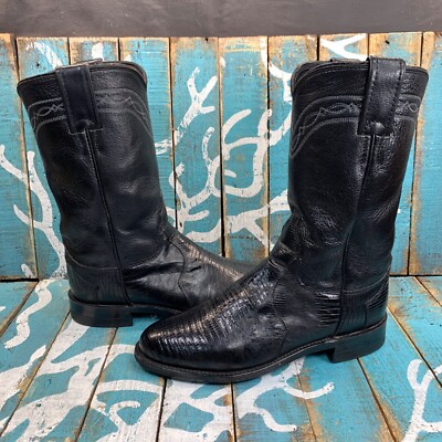 VTG Justin Black Iguana Lizard Western Boots L3112 Exotic Womens